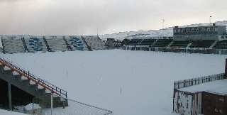 Tórvøllur Stadium covered in snow in March 2006