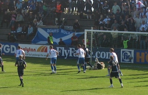 Jákup á Borg saves David Weir's header on the line